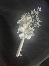 Load image into Gallery viewer, White flower wrist corsage and  Boutonniere set  wedding or Prom corsage. flower lily , Wedding Buttonhole Boutonnière by Crystal wedding uk