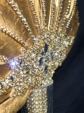 Load image into Gallery viewer, Wedding feather fan, SILVER OR GOLD brides fan, wedding hand fan, Great Gatsby any colour as custom made by Crystal wedding uk