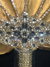 Load image into Gallery viewer, Wedding feather fan, SILVER OR GOLD brides fan, wedding hand fan, Great Gatsby any colour as custom made by Crystal wedding uk