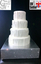 Load image into Gallery viewer, Diamante Rhinestone effect cake stand platform plate round or square all sizes MANY COLOURS by Crystal wedding uk