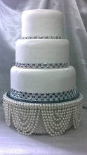 Load image into Gallery viewer, Pearl Rhinestone Wedding Cake Stand: Vintage Inspired Mirror Top