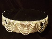 Load image into Gallery viewer, Pearl Drape Wedding Cake Stand, Crystal & Pearl Wedding Cake Display, Vintage Cake Riser bridal and Special Event Gatsby Vintage Cake holder