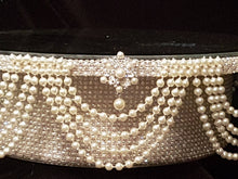 Load image into Gallery viewer, Pearl Drape Wedding Cake Stand, Crystal & Pearl Wedding Cake Display, Vintage Cake Riser bridal and Special Event Gatsby Vintage Cake holder