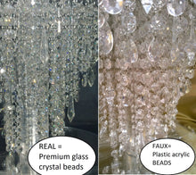 Load image into Gallery viewer, Crystal cake divider, diamante cake stand, chandelier wedding cake stand, faux-glass crystal plus led fairy lights by Crystal wedding uk