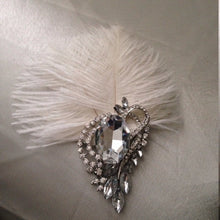 Load image into Gallery viewer, Ostrich Feather buttonhole Boutonnière -ANY COLOUR Artificial buttonhole by Crystal wedding uk