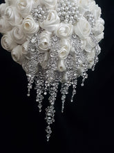 Load image into Gallery viewer, Trailing Brooch Bouquet: Silver Rhinestone Jewel Wedding Bouquet