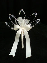 Load image into Gallery viewer, Wedding bouquet with Crystal Lotus flower wire and feather petals Alternative bridal flowers by Crystal wedding uk