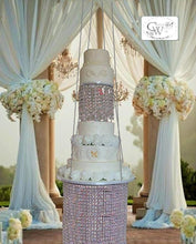 Load image into Gallery viewer, Suspended hanging cake Swing, Glass Crystal,cake swing + remote Led colour change lights ,heavy duty holds 200lbs Crystal wedding uk