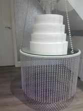 Load image into Gallery viewer, Suspended hanging cake Swing, Glass Crystal,cake swing + remote Led colour change lights ,heavy duty holds 200lbs Crystal wedding uk