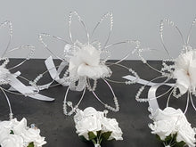 Load image into Gallery viewer, Wedding bouquet with Crystal Lotus flower wire and feather petals Alternative bridal flowers by Crystal wedding uk