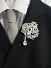Load image into Gallery viewer, 10PCS Coutonniere, buttonhole. Ladies dress corsage, Groom,usher Silver brooch rhinestone drop, Wedding Buttonhole Pin by Crystal wedding uk