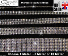 Load image into Gallery viewer, Silver Rhinestone ribbon, Diamond Mesh, Diamante Bling, Crystal trim 1 METER cake trim. by Crystal wedding uk