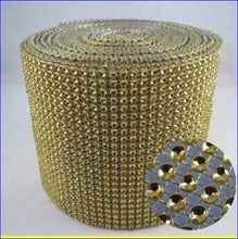 Load image into Gallery viewer, Gold Rhinestone ribbon, Diamond Mesh, Diamante Bling, Crystal trim 1 METER cake trim. by Crystal wedding uk