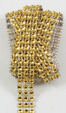 Load image into Gallery viewer, Gold Rhinestone ribbon, Diamond Mesh, Diamante Bling, Crystal trim 1 METER cake trim. by Crystal wedding uk