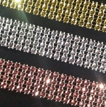 Load image into Gallery viewer, Gold Rhinestone ribbon, Diamond Mesh, Diamante Bling, Crystal trim 1 METER cake trim. by Crystal wedding uk