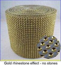 Load image into Gallery viewer, Gold Rhinestone ribbon, Diamond Mesh, Diamante Bling, Crystal trim 1 METER cake trim. by Crystal wedding uk