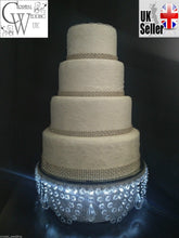 Load image into Gallery viewer, Crystal cake stand , Faux crystal swag drop + LED by Crystal wedding uk