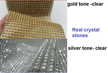 Load image into Gallery viewer, Clear crystal ribbon, 1yard. GLASS CLEAR STONES, gold or silver by Crystal wedding uk