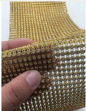 Load image into Gallery viewer, Clear crystal ribbon, 1yard. GLASS CLEAR STONES, gold or silver by Crystal wedding uk