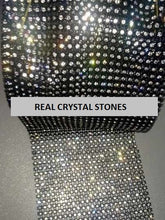 Load image into Gallery viewer, Clear crystal ribbon, 1yard. GLASS CLEAR STONES, gold or silver by Crystal wedding uk
