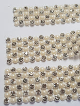 Load image into Gallery viewer, Diamante & pearl ribbon string style banding for wedding cake decoration 1 yard - White or Ivory by Crystal wedding uk