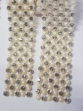 Load image into Gallery viewer, Diamante & Pearl Ribbon Banding Rhinestone Wedding Cake Decoration, Invitations (1 Yard)