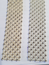 Load image into Gallery viewer, Diamante & pearl ribbon string style banding for wedding cake decoration 1 yard - White or Ivory by Crystal wedding uk