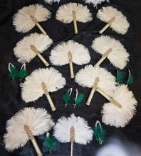 Load image into Gallery viewer, Ivory Feather Bridal Fan: Personalized Rhinestone Brooch Bouquet