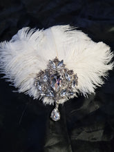 Load image into Gallery viewer, Feather Wrist Corsage: Rhinestone Brooch, 1920s Gatsby Style