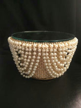 Load image into Gallery viewer, Cake stand, Ivory Pearl and gold crystals, Drape design - round or square by Crystal wedding uk