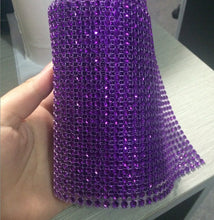 Load image into Gallery viewer, Vibrant purple Rhinestone ribbon, Diamond Mesh, Diamante Bling, Crystal trim 1 METER cake trim. by Crystal wedding uk