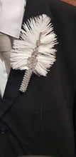Load image into Gallery viewer, Feather buttonhole Boutonnière , Ostrich Feather and rhinestones by Crystal wedding uk