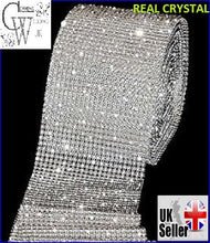 Load image into Gallery viewer, Clear crystal ribbon, 1yard. GLASS CLEAR STONES, gold or silver by Crystal wedding uk