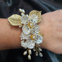 Load image into Gallery viewer, Wedding Bracelet Jewellery, resin flower Crystal Vintage cuff, Wedding Bride corsage,bridesmaid Bracelet by Crystal wedding uk