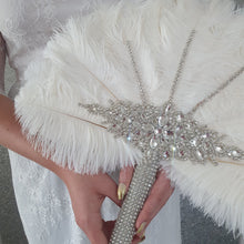 Load image into Gallery viewer, Wedding feather fan, brides ostrich fan, wedding hand fan, Great Gatsby any colour as custom made to order by Crystal wedding uk