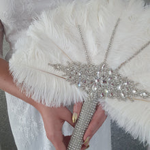 Load image into Gallery viewer, Wedding feather fan, brides black ostrich fan, wedding hand fan, Great Gatsby any colour as custom made to order by Crystal Wedding UK