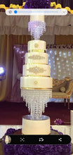 Load image into Gallery viewer, Luxury Crystal Wedding Cake Divider with LED Lights – Diamante Chandelier Cake Separator