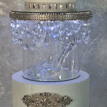 Load image into Gallery viewer, Glass slipper cake divider plus 2 crystal dividers - set of 3 pieces 8" 10" 12" with LED lights. by Crystal wedding uk