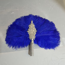 Load image into Gallery viewer, Royal blue feather fan bouquet, Great Gatsby wedding style 1920's - any colour as custom made by Crystal wedding uk