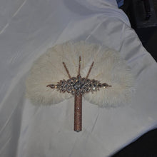 Load image into Gallery viewer, White feather fan , rose gold bouquet, Great Gatsby wedding style 1920's - any colour as custom made by Crystal wedding uk