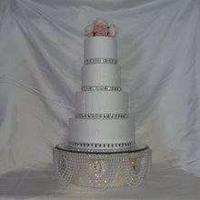 Load image into Gallery viewer, Pearl and crystal droplet cake stand, wedding cake stand, round or square by Crystal wedding uk