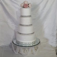 Load image into Gallery viewer, Pearl and crystal droplet cake stand, wedding cake stand, round or square by Crystal wedding uk