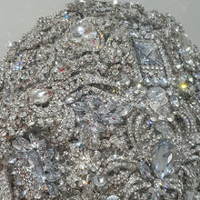 Load image into Gallery viewer, Crystal Brooch Wedding Bouquet: Silver jewel bridal Cascade Design