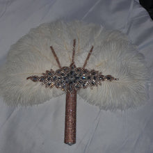 Load image into Gallery viewer, White feather fan , rose gold bouquet, Great Gatsby wedding style 1920's - any colour as custom made by Crystal wedding uk