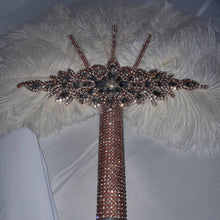 Load image into Gallery viewer, White feather fan , rose gold bouquet, Great Gatsby wedding style 1920's - any colour as custom made by Crystal wedding uk