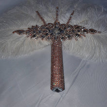 Load image into Gallery viewer, White feather fan , rose gold bouquet, Great Gatsby wedding style 1920's - any colour as custom made by Crystal wedding uk