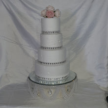 Load image into Gallery viewer, Pearl & Crystal Wedding Cake Stand: Rhinestone Drape, Mirror Top