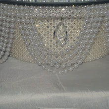 Load image into Gallery viewer, Pearl & Crystal Wedding Cake Stand: Rhinestone Drape, Mirror Top