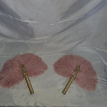 Load image into Gallery viewer, Ivory Feather Bridal Fan: Personalized Rhinestone Brooch Bouquet