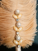 Load image into Gallery viewer, Feather buttonhole Boutonnière, Crystal & pearl for jacket lapel Great Gatsby wedding style -ANY COLOUR by Crystal wedding uk